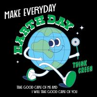 Funny Make Everyday Earth Day Think Green Cartoon Earth Drawstring Bag