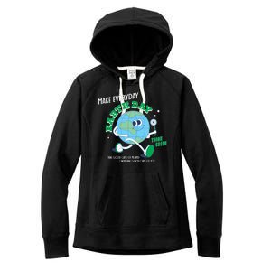 Funny Make Everyday Earth Day Think Green Cartoon Earth Women's Fleece Hoodie