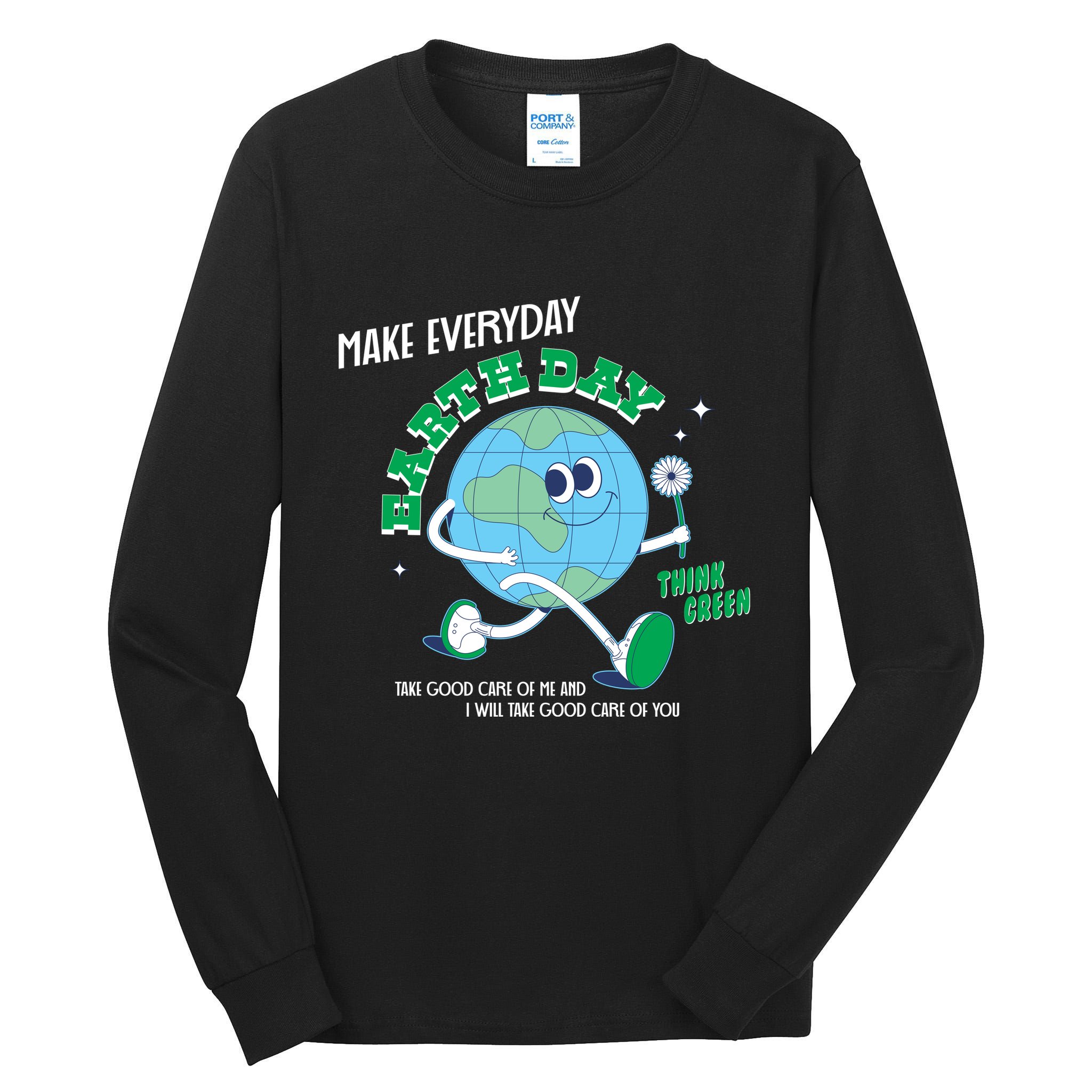 Funny Make Everyday Earth Day Think Green Cartoon Earth Tall Long Sleeve T-Shirt