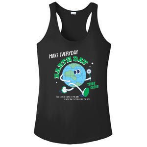 Funny Make Everyday Earth Day Think Green Cartoon Earth Ladies PosiCharge Competitor Racerback Tank