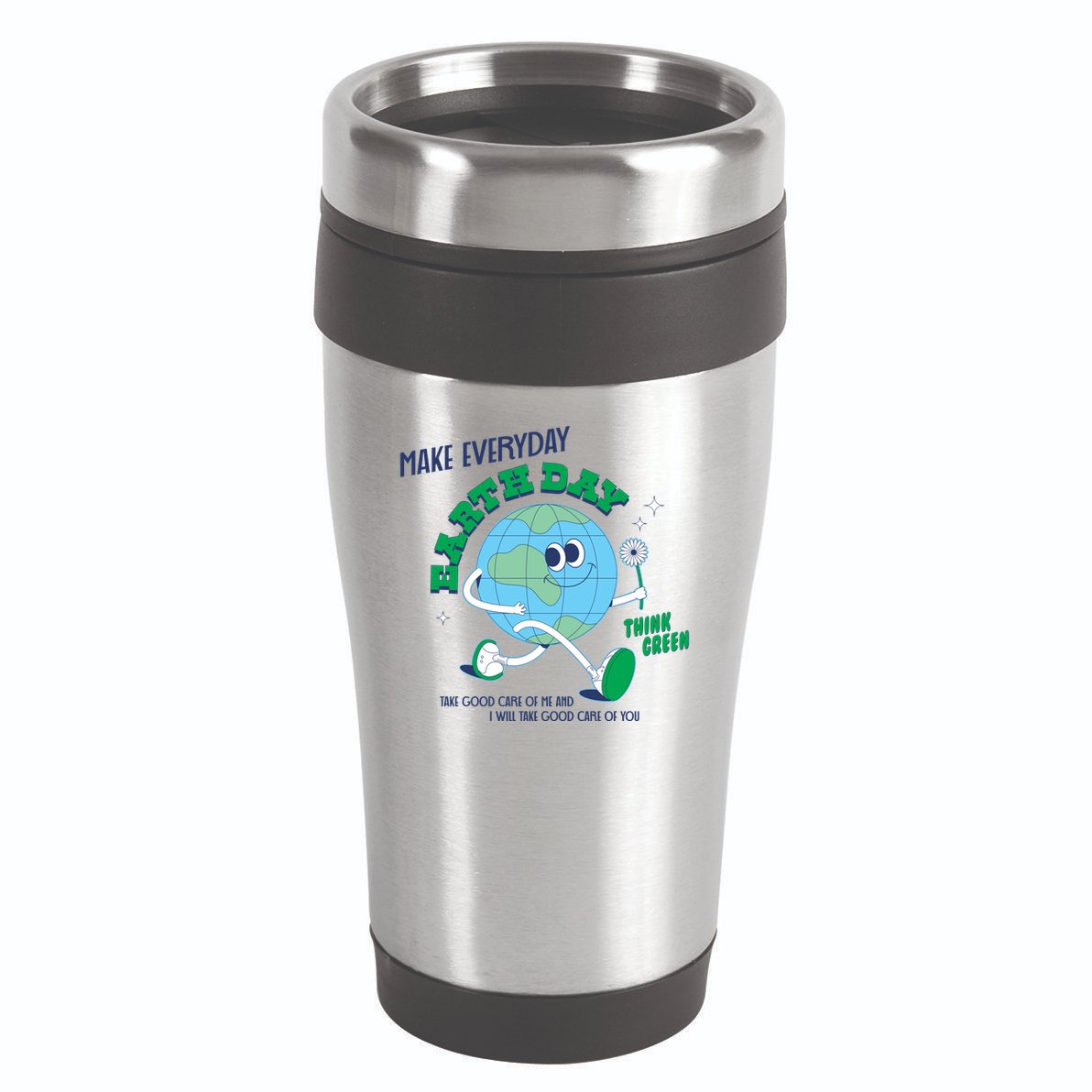 Funny Make Everyday Earth Day Think Green Cartoon Earth 16oz Travel Tumbler