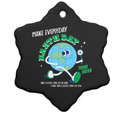 Funny Make Everyday Earth Day Think Green Cartoon Earth Ceramic Star Ornament