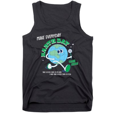 Funny Make Everyday Earth Day Think Green Cartoon Earth Tank Top