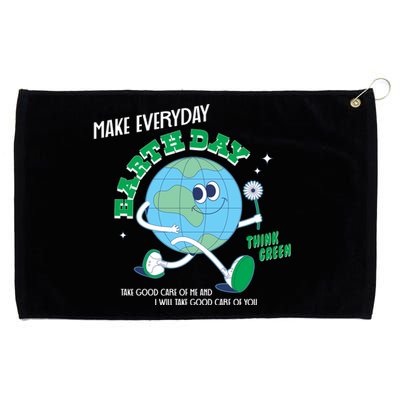 Funny Make Everyday Earth Day Think Green Cartoon Earth Grommeted Golf Towel