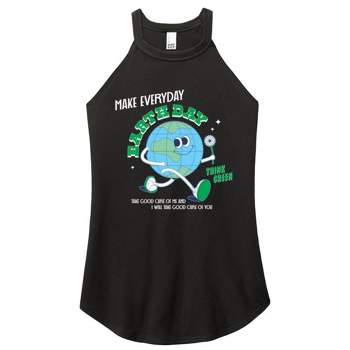 Funny Make Everyday Earth Day Think Green Cartoon Earth Women's Perfect Tri Rocker Tank