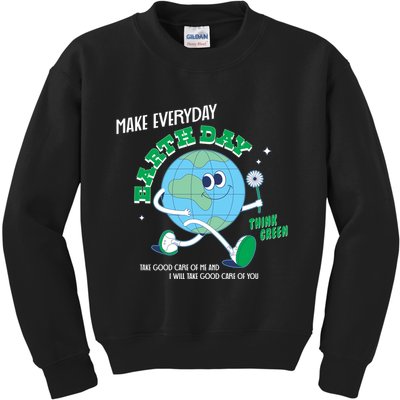 Funny Make Everyday Earth Day Think Green Cartoon Earth Kids Sweatshirt