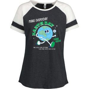 Funny Make Everyday Earth Day Think Green Cartoon Earth Enza Ladies Jersey Colorblock Tee