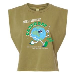 Funny Make Everyday Earth Day Think Green Cartoon Earth Garment-Dyed Women's Muscle Tee