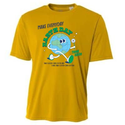 Funny Make Everyday Earth Day Think Green Cartoon Earth Cooling Performance Crew T-Shirt