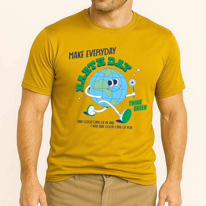 Funny Make Everyday Earth Day Think Green Cartoon Earth Cooling Performance Crew T-Shirt
