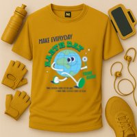 Funny Make Everyday Earth Day Think Green Cartoon Earth Cooling Performance Crew T-Shirt
