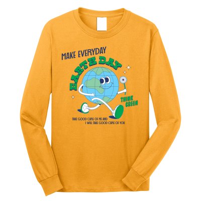 Funny Make Everyday Earth Day Think Green Cartoon Earth Long Sleeve Shirt