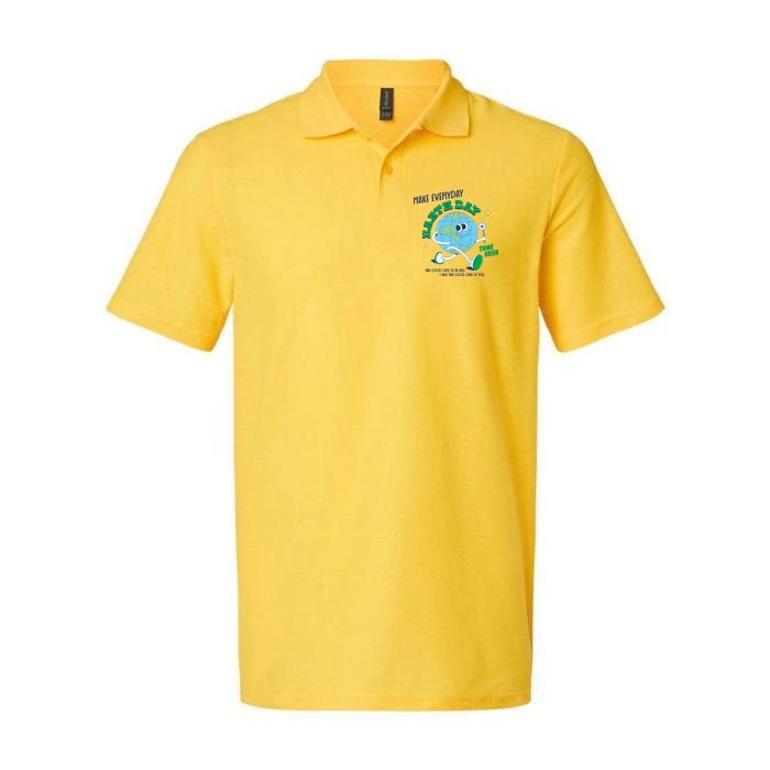 Funny Make Everyday Earth Day Think Green Cartoon Earth Softstyle Adult Sport Polo