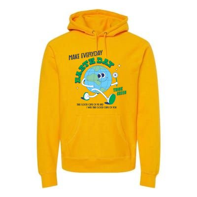 Funny Make Everyday Earth Day Think Green Cartoon Earth Premium Hoodie