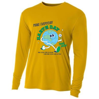 Funny Make Everyday Earth Day Think Green Cartoon Earth Cooling Performance Long Sleeve Crew