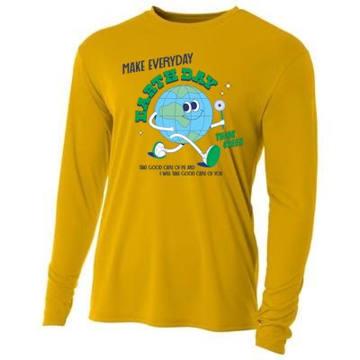 Funny Make Everyday Earth Day Think Green Cartoon Earth Cooling Performance Long Sleeve Crew