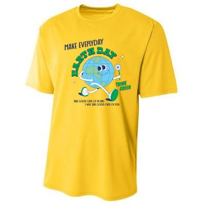 Funny Make Everyday Earth Day Think Green Cartoon Earth Performance Sprint T-Shirt