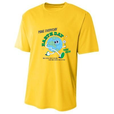 Funny Make Everyday Earth Day Think Green Cartoon Earth Youth Performance Sprint T-Shirt