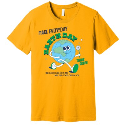 Funny Make Everyday Earth Day Think Green Cartoon Earth Premium T-Shirt