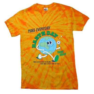 Funny Make Everyday Earth Day Think Green Cartoon Earth Tie-Dye T-Shirt