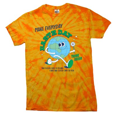 Funny Make Everyday Earth Day Think Green Cartoon Earth Tie-Dye T-Shirt