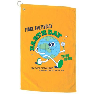 Funny Make Everyday Earth Day Think Green Cartoon Earth Platinum Collection Golf Towel