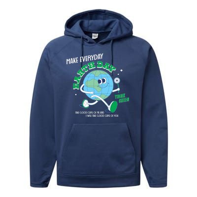 Funny Make Everyday Earth Day Think Green Cartoon Earth Performance Fleece Hoodie