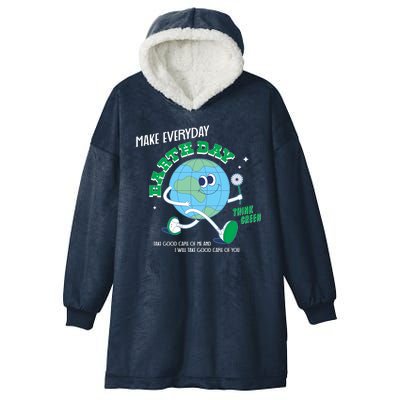 Funny Make Everyday Earth Day Think Green Cartoon Earth Hooded Wearable Blanket