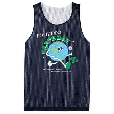 Funny Make Everyday Earth Day Think Green Cartoon Earth Mesh Reversible Basketball Jersey Tank