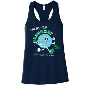 Funny Make Everyday Earth Day Think Green Cartoon Earth Women's Racerback Tank