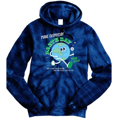 Funny Make Everyday Earth Day Think Green Cartoon Earth Tie Dye Hoodie