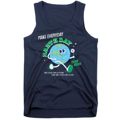 Funny Make Everyday Earth Day Think Green Cartoon Earth Tank Top