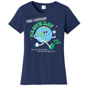 Funny Make Everyday Earth Day Think Green Cartoon Earth Women's T-Shirt