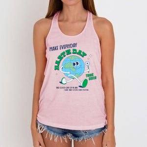 Funny Make Everyday Earth Day Think Green Cartoon Earth Women's Knotted Racerback Tank