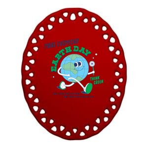 Funny Make Everyday Earth Day Think Green Cartoon Earth Ceramic Oval Ornament