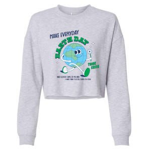 Funny Make Everyday Earth Day Think Green Cartoon Earth Cropped Pullover Crew