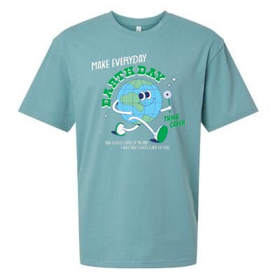 Funny Make Everyday Earth Day Think Green Cartoon Earth Sueded Cloud Jersey T-Shirt