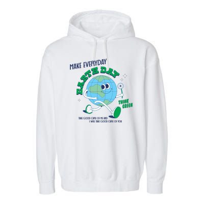 Funny Make Everyday Earth Day Think Green Cartoon Earth Garment-Dyed Fleece Hoodie