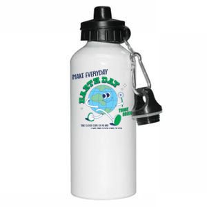 Funny Make Everyday Earth Day Think Green Cartoon Earth Aluminum Water Bottle