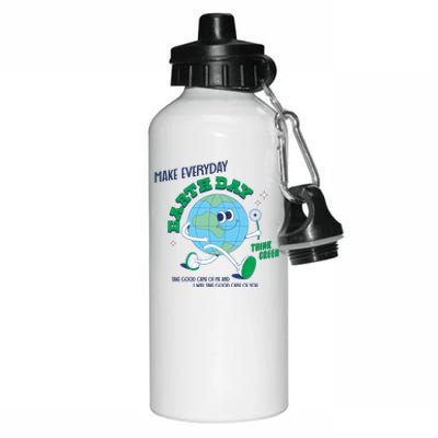 Funny Make Everyday Earth Day Think Green Cartoon Earth Aluminum Water Bottle 