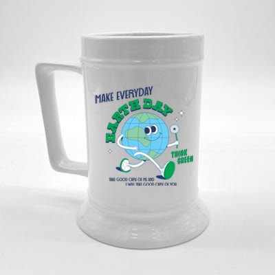 Funny Make Everyday Earth Day Think Green Cartoon Earth Beer Stein