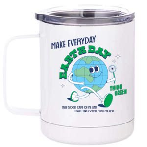 Funny Make Everyday Earth Day Think Green Cartoon Earth 12 oz Stainless Steel Tumbler Cup