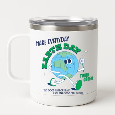 Funny Make Everyday Earth Day Think Green Cartoon Earth 12 oz Stainless Steel Tumbler Cup