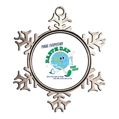 Funny Make Everyday Earth Day Think Green Cartoon Earth Metallic Star Ornament