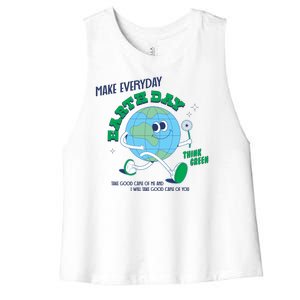 Funny Make Everyday Earth Day Think Green Cartoon Earth Women's Racerback Cropped Tank