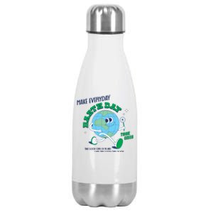 Funny Make Everyday Earth Day Think Green Cartoon Earth Stainless Steel Insulated Water Bottle