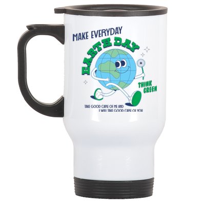 Funny Make Everyday Earth Day Think Green Cartoon Earth Stainless Steel Travel Mug