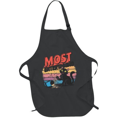 Funny Most Entertaining Retro Coffee Spilling Cat Sarcastic Full-Length Apron With Pockets