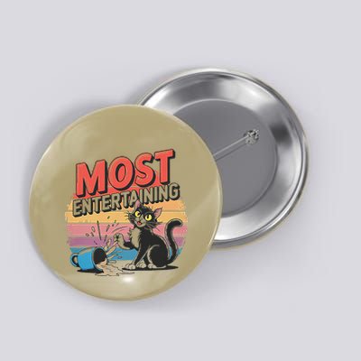 Funny Most Entertaining Retro Coffee Spilling Cat Sarcastic Button
