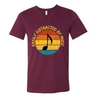 Funny Music Easily Distracted By Music Musician Music Lover V-Neck T-Shirt